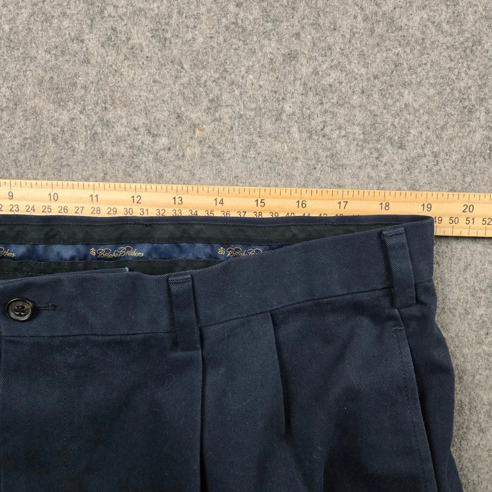 Brooks Brothers Elliot Chino Pants Mens 38x32 Navy Blue Pleated Cuff Trousers